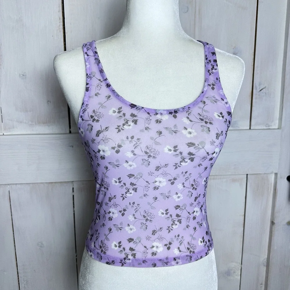 NWOT Free People Twosie For One Mesh‎ Top Set Y2K Floral Size XS Lilac Combo